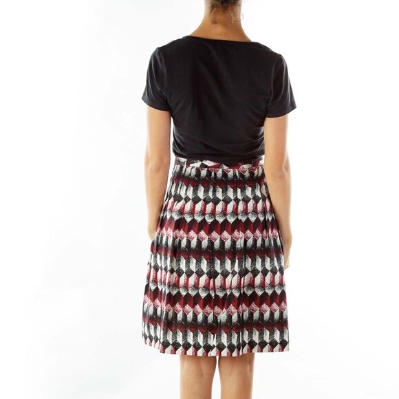 LOFT Black White Red Print Skirt - Picture 2 of 3